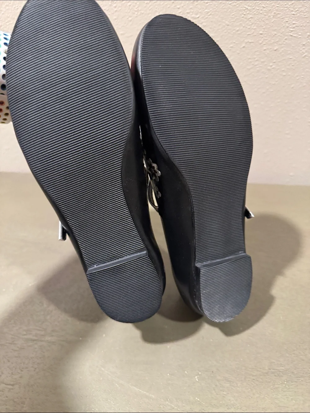 Hanna Andersson Black Mary Jane Flats with Silver Floral Embroidery size 38